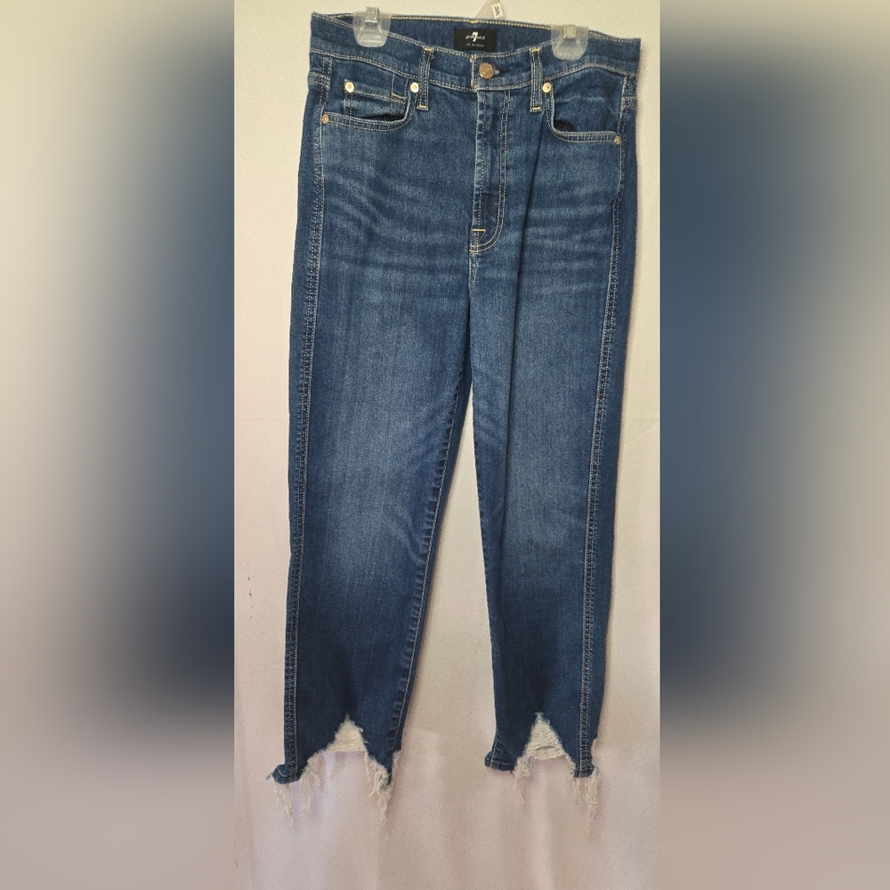 High-Rise Raw Hem Blue Jeans